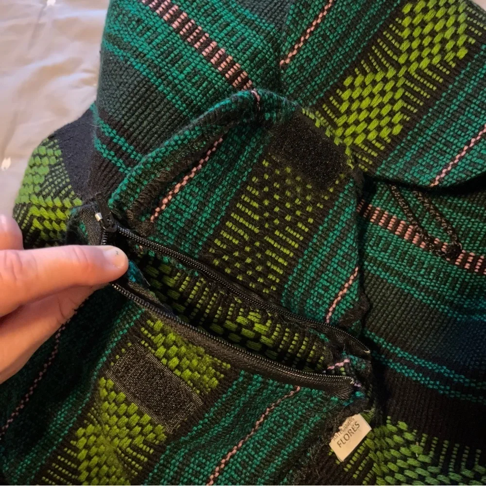 Hispanic / Latin American Green Plaid Print Knit Canvas Backpack
